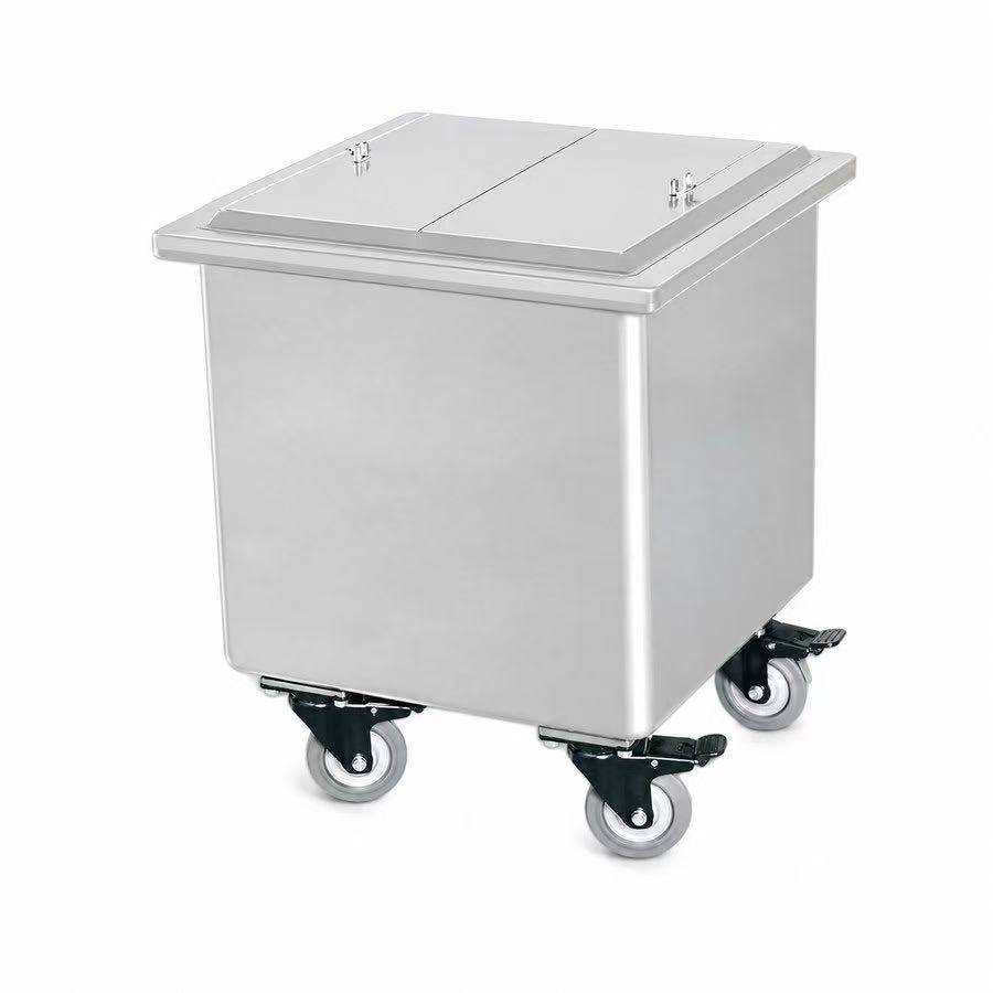 W74-02 stainless steel mobile ingredient bin with side handle and top lid for commercial kitchens