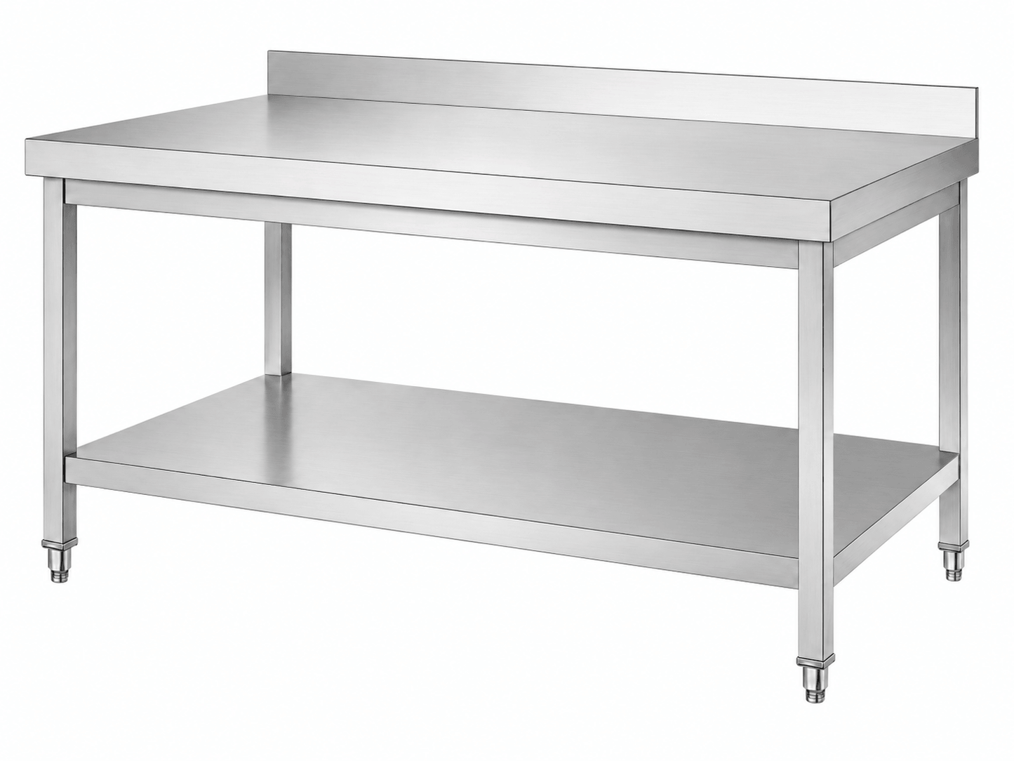 Stainless steel 2-tier worktable with square legs and rear backsplash
