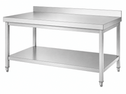 Stainless steel 2-tier worktable with square legs and rear backsplash