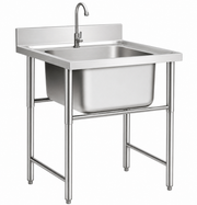 Round-leg stainless steel single bowl sink table with recessed top
