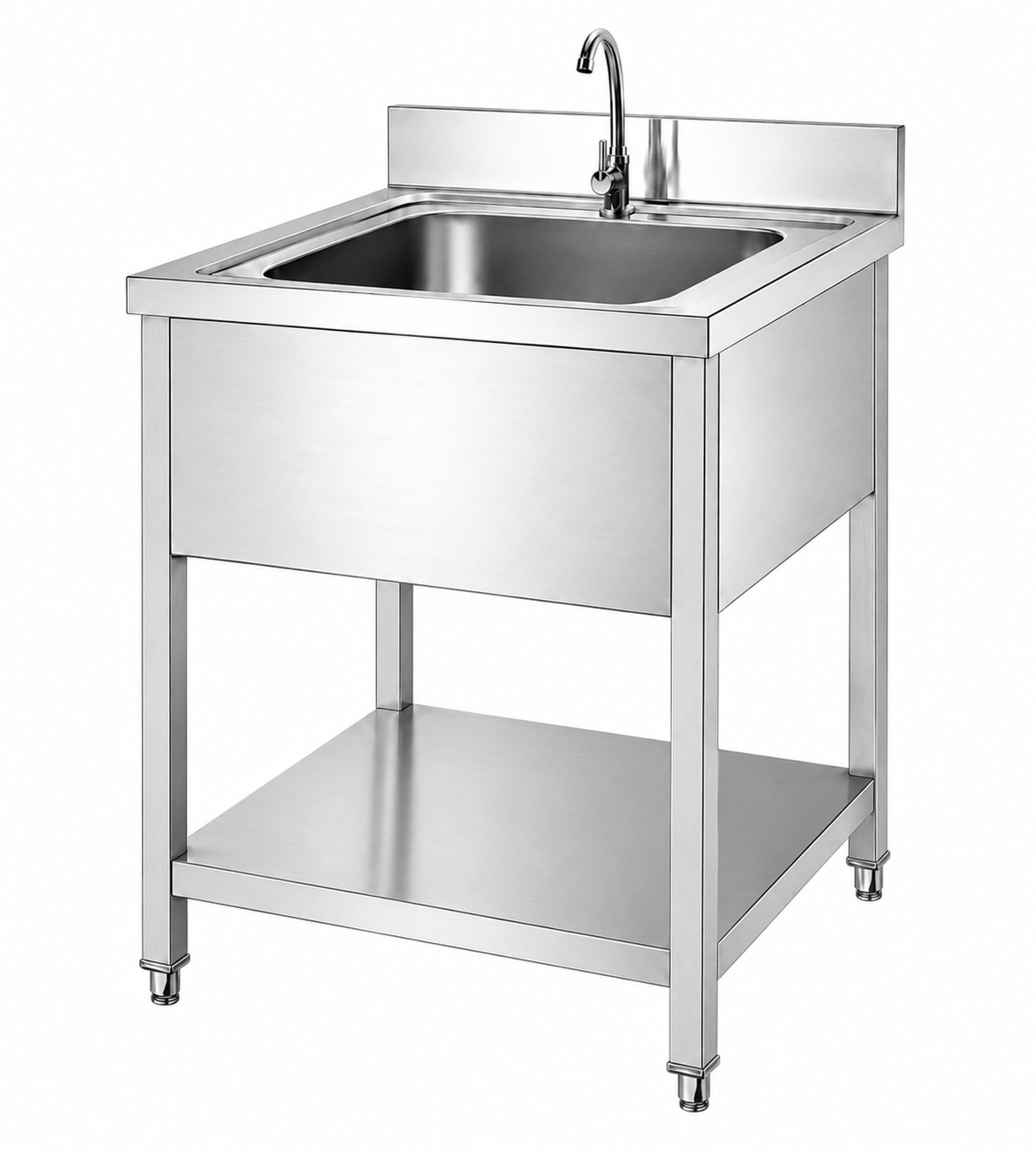 KD stainless steel sink table with drainboard and adjustable bullet feet