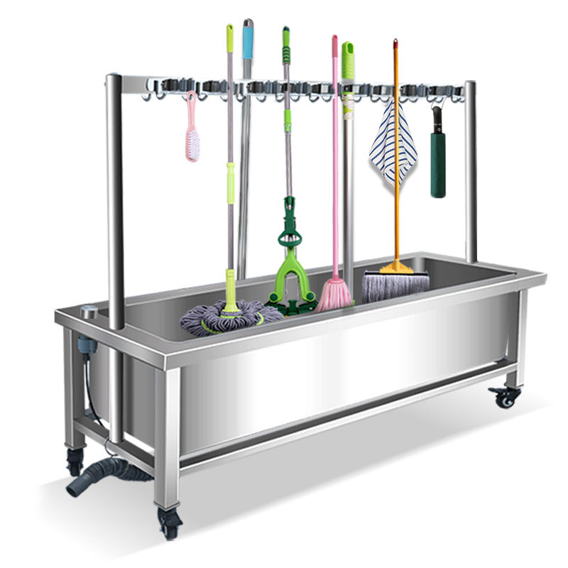 Heavy-Duty Stainless Steel Mop Sink with Detachable Janitorial Rack (KD)