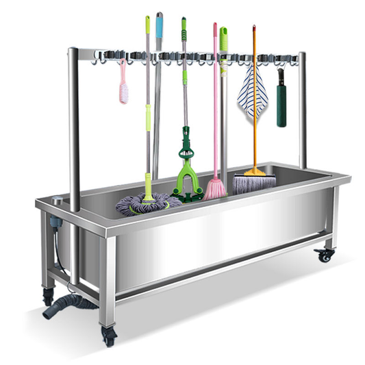 Heavy-Duty Stainless Steel Mop Sink with Detachable Janitorial Rack (KD)