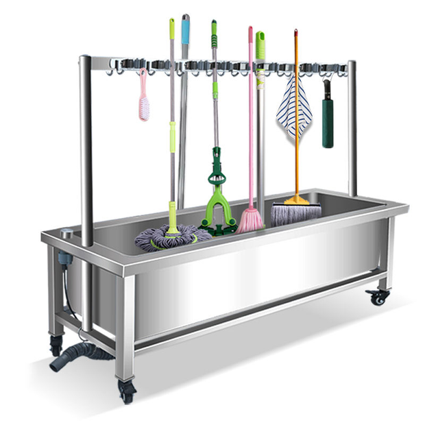 Heavy-Duty Stainless Steel Mop Sink with Detachable Janitorial Rack (KD)