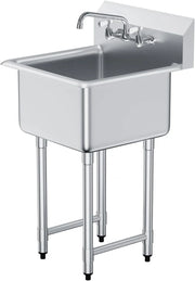 Stainless steel commercial sink with faucet and legs for industrial kitchens