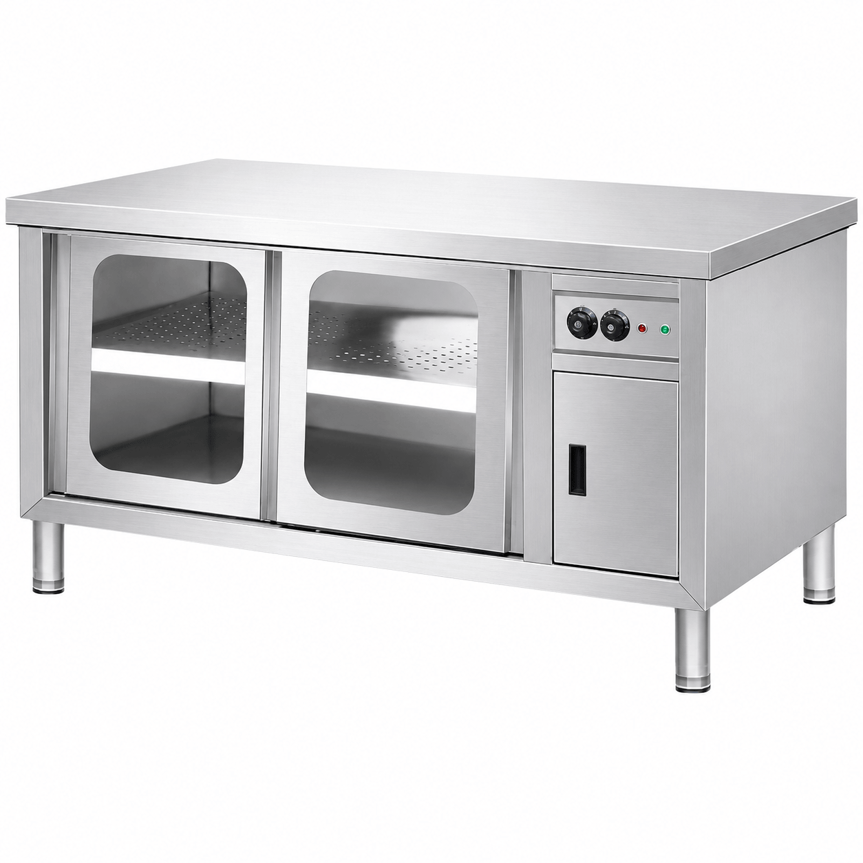 Commercial heated plate counter cabinet with stainless steel worktop for banquet buffet and canteen service
