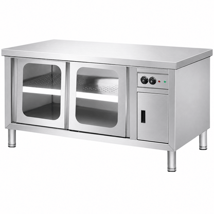 Commercial heated plate counter cabinet with stainless steel worktop for banquet buffet and canteen service