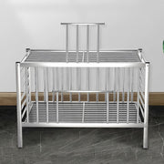 Stainless steel cage with barred sides and central partition