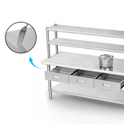 Stainless Steel Worktable with 3 Drawers & Multi-Tier Over-shelf