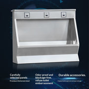 Multi-user stainless steel trough urinal with high back panel
