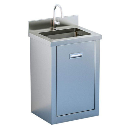 Compact Stainless Steel Sink Cabinet | Hands-Free Foot-Operated Water Flow | Integrated Storage