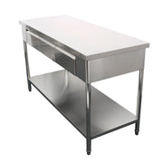 Commercial stainless steel prep table with 3-sided splashback