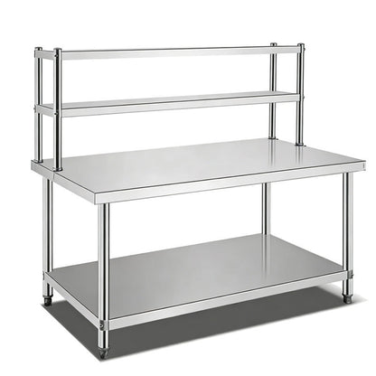 Customizable Stainless Steel Worktable with 2-Tier Over-shelf | Full Knock-Down Design | Space-Saving Station