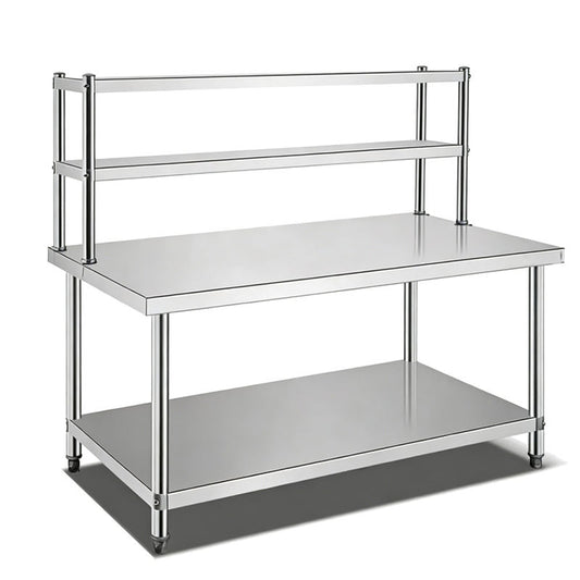 Customizable Stainless Steel Worktable with 2-Tier Over-shelf | Full Knock-Down Design | Space-Saving Station