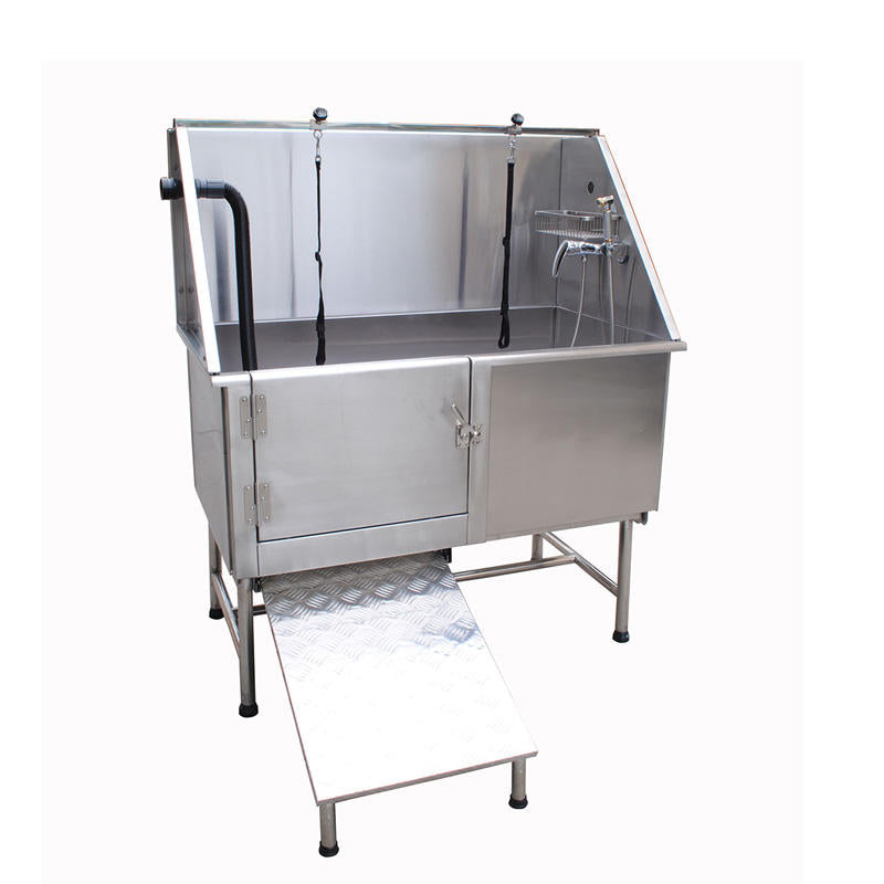 Professional Stainless Steel Pet Grooming Bathtub | Adjustable Electric Lift Option | Ergonomic Step Access