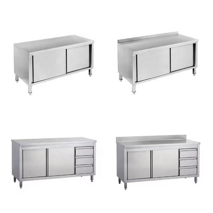 Heavy-Duty Stainless Steel Work Cabinet with 3 Drawers & Sliding Doors
