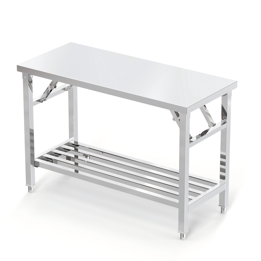 Foldable Stainless Steel Worktable with Tubular Undershelf