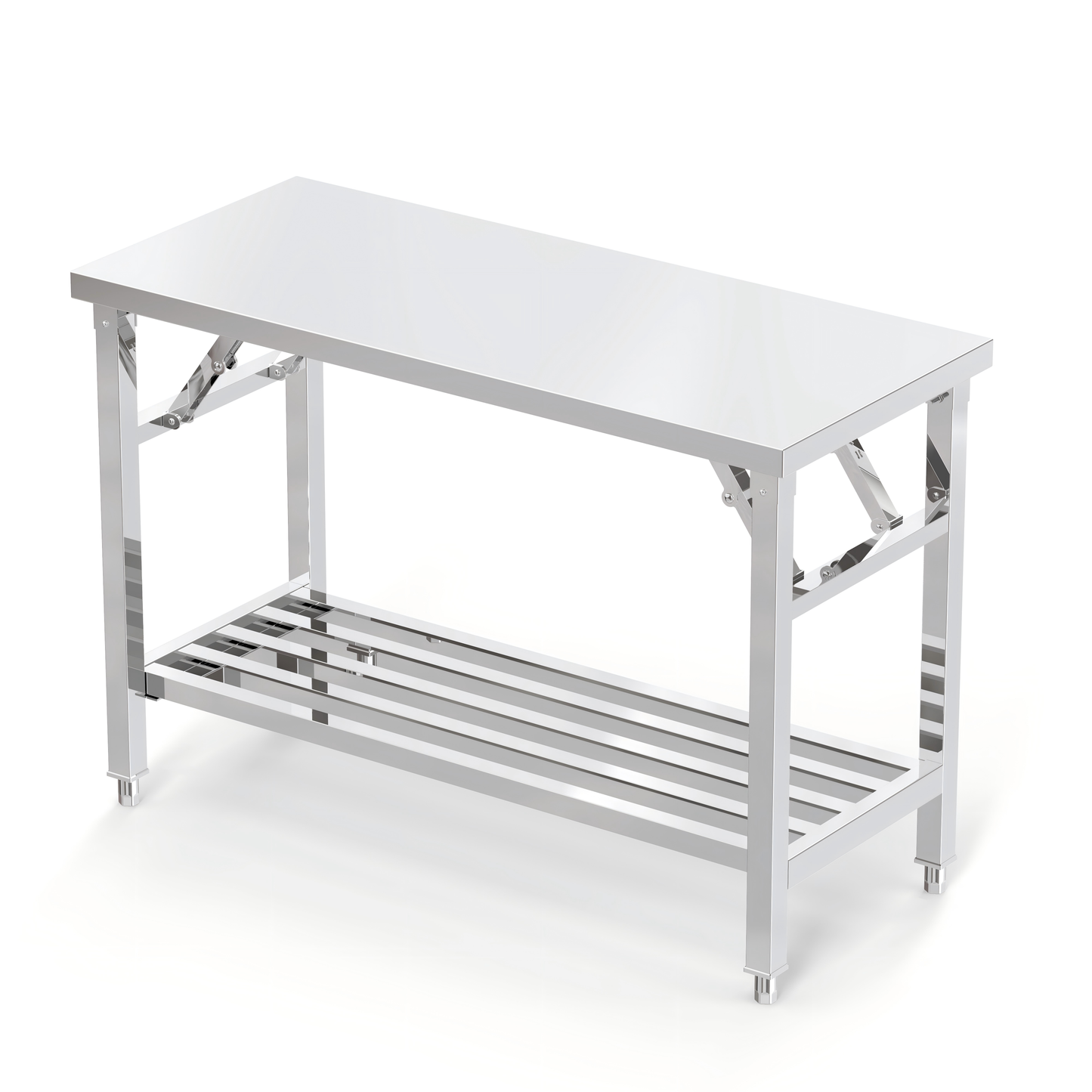 Heavy-Duty Foldable Stainless Steel Worktable with Tubular Undershelf (Custom Shapes)