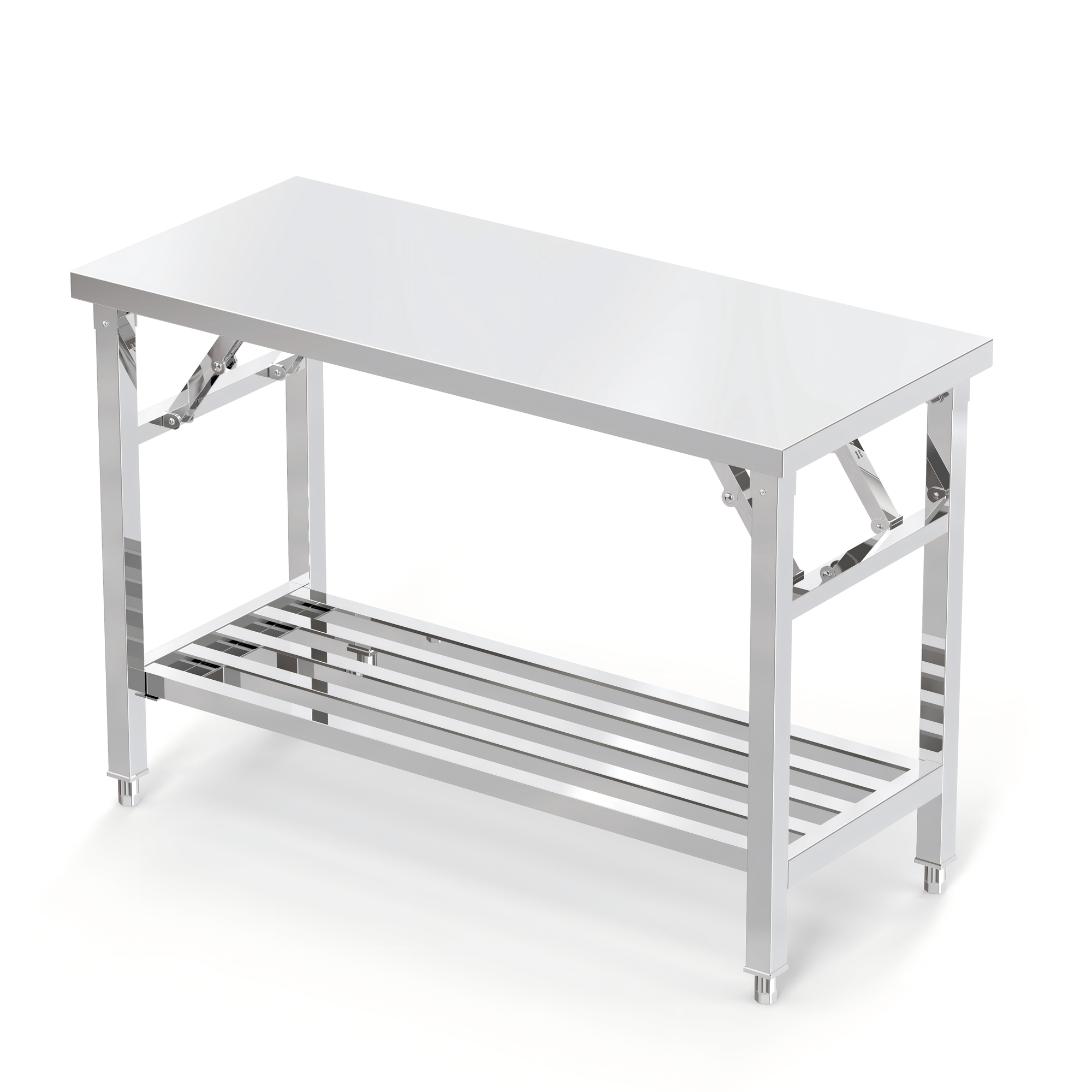 Foldable Stainless Steel Worktable with Tubular Undershelf