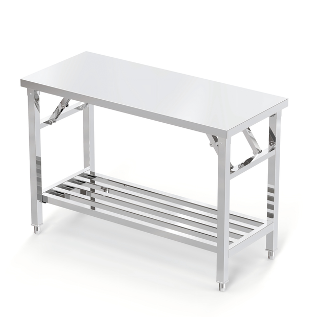 Foldable Stainless Steel Worktable with Tubular Undershelf