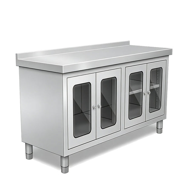 SENFON stainless steel worktable cabinet with vision-panel doors