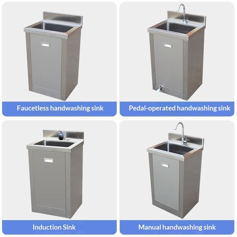 Compact Stainless Steel Sink Cabinet | Hands-Free Foot-Operated Water Flow | Integrated Storage