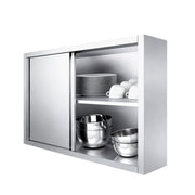 Custom stainless steel wall storage with sliding or hinged doors
