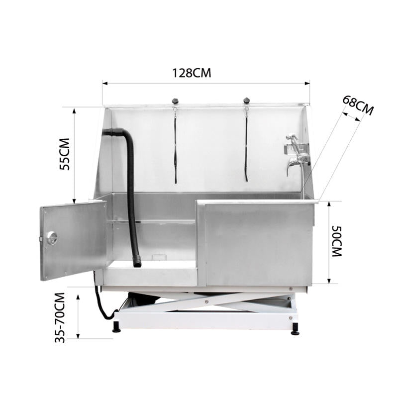 Professional Stainless Steel Pet Grooming Bathtub | Adjustable Electric Lift Option | Ergonomic Step Access