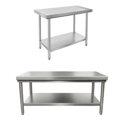 Customizable Stainless Steel 2-Tier Worktable | Full Knock-Down Design | Moisture-Proof Reinforced Structure