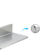 Solid stainless steel wall shelf panel with rear upstand