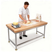 Pine wood top stainless steel bakery worktable with reinforced stainless steel frame