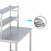 Custom commercial stainless steel worktable with two upper shelves