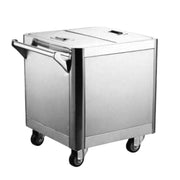 Mobile flour bin with covered top, side handle and castors