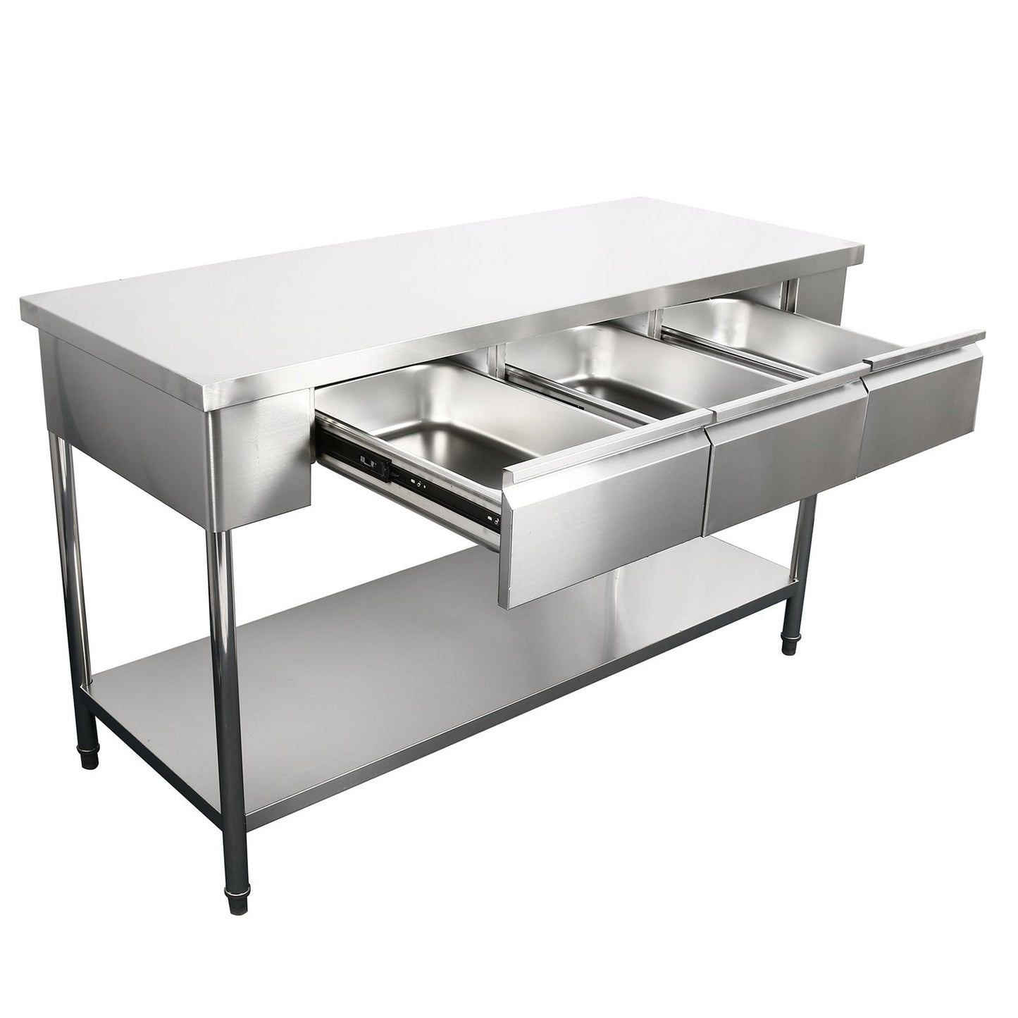 All-in-One Stainless Steel Prep Station with 3 Drawers & 3-Sided Splashback (KD)