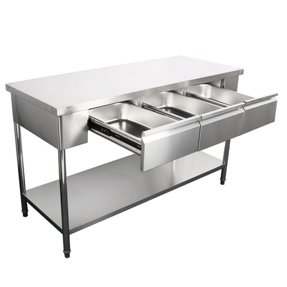 All-in-One Stainless Steel Prep Station with 3 Drawers & 3-Sided Splashback (KD)