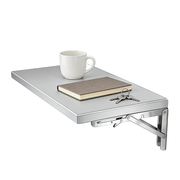 Fold-down stainless steel shelf supported by folding brackets