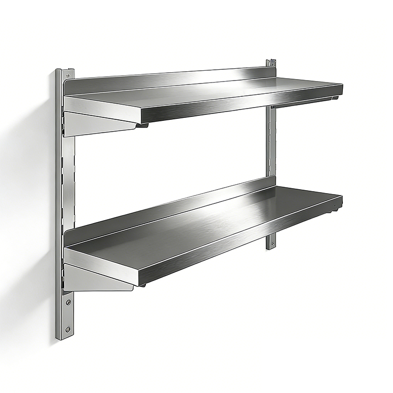 Adjustable Stainless Steel Wall Shelf with Track System & Safety Bumpers