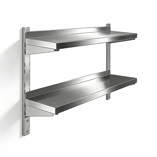 Adjustable Stainless Steel Wall Shelf with Track System & Safety Bumpers