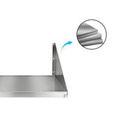 Stainless steel wall shelf with rear upstand and side guards