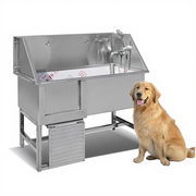 Professional Stainless Steel Pet Grooming Bathtub | Adjustable Electric Lift Option | Ergonomic Step Access