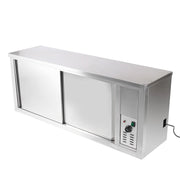 Wall-mounted plate warmer cabinet with removable middle shelf and warm air blower