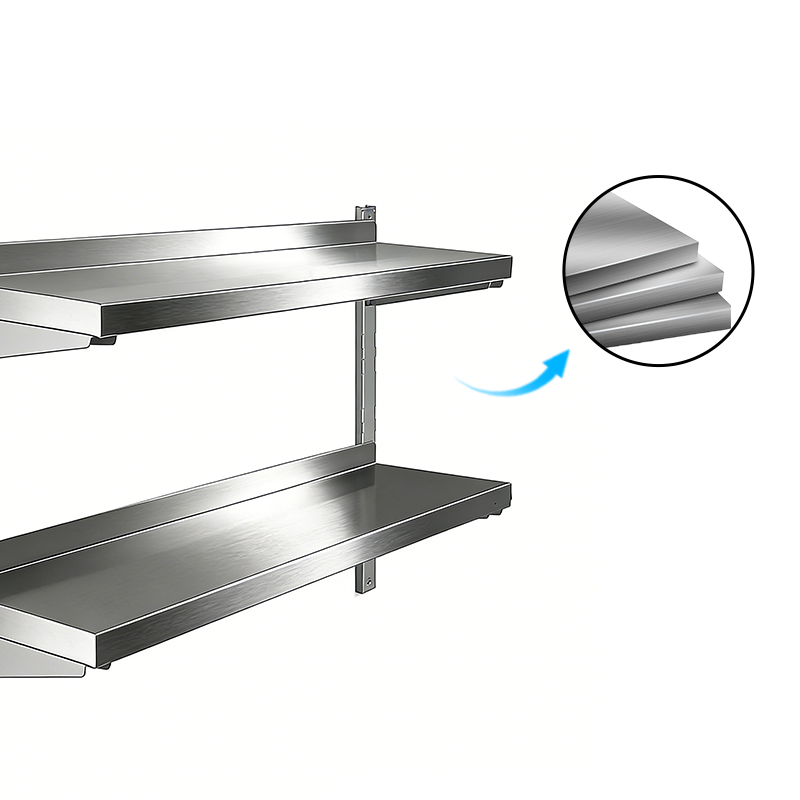 Adjustable Stainless Steel Wall Shelf with Track System & Safety Bumpers