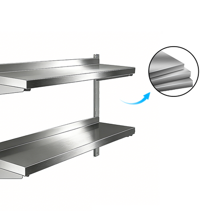 Adjustable Stainless Steel Wall Shelf with Track System & Safety Bumpers