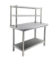 Two-tier stainless steel over-shelf for commercial preparation table
