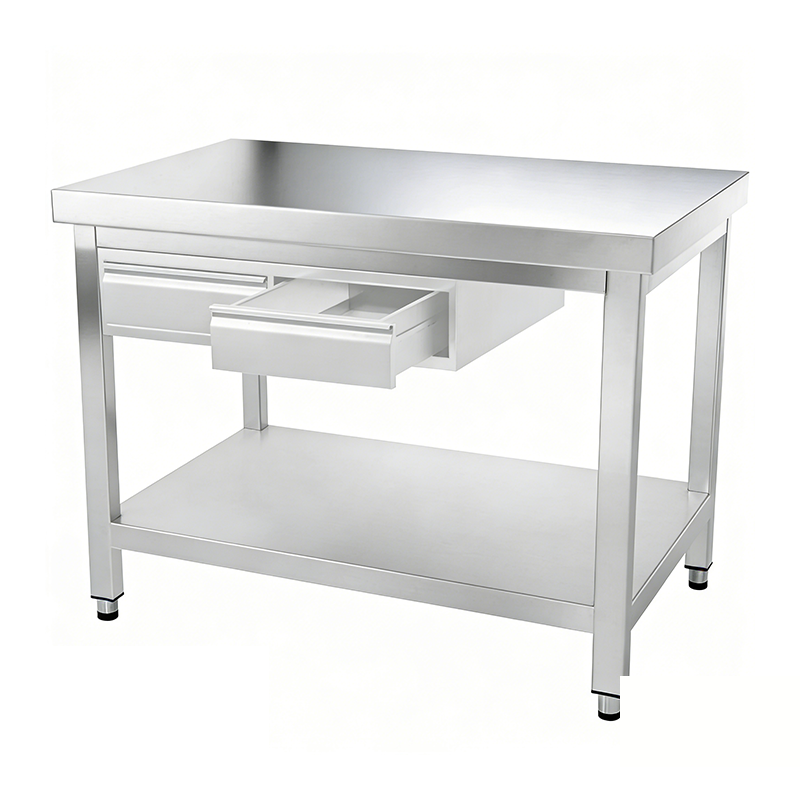 Custom Stainless Steel Worktable Station | 3 Drawers & Multi-Tier Over-shelf | Full Knock-Down Design