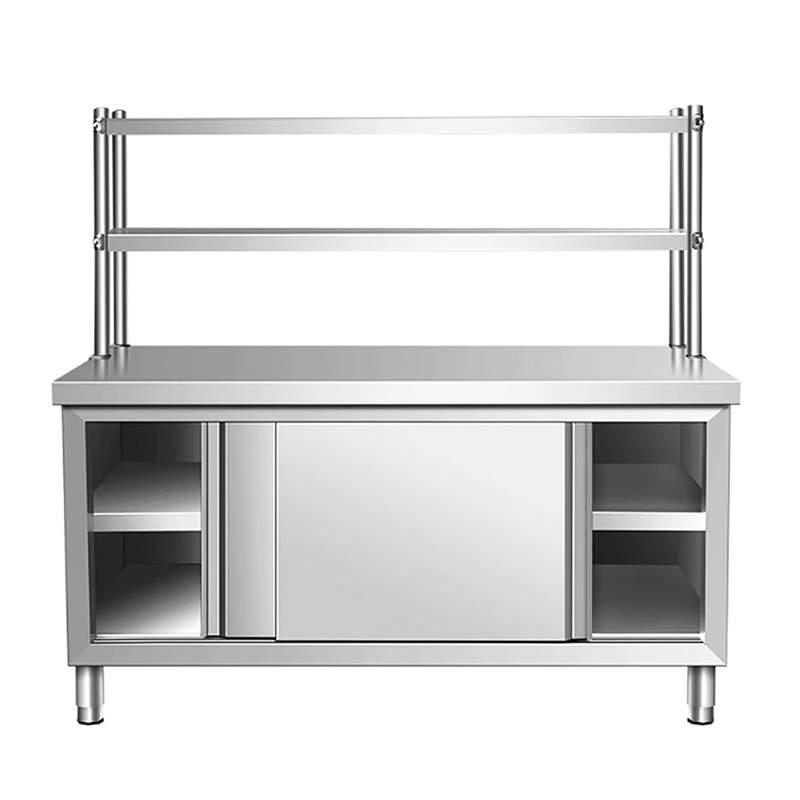 SENFON stainless steel work cabinet with two-tier over-shelf