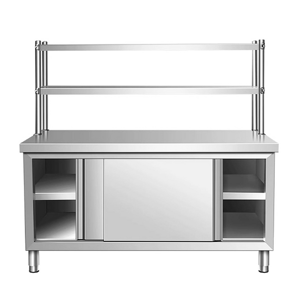 SENFON stainless steel work cabinet with two-tier over-shelf