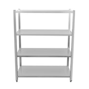 Four-tier stainless steel shelving unit with solid shelves