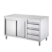 SENFON commercial stainless steel work cabinet with three drawers and sliding doors