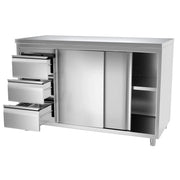 Enclosed Stainless Steel Prep Cabinet with Waste Bins & Drawers